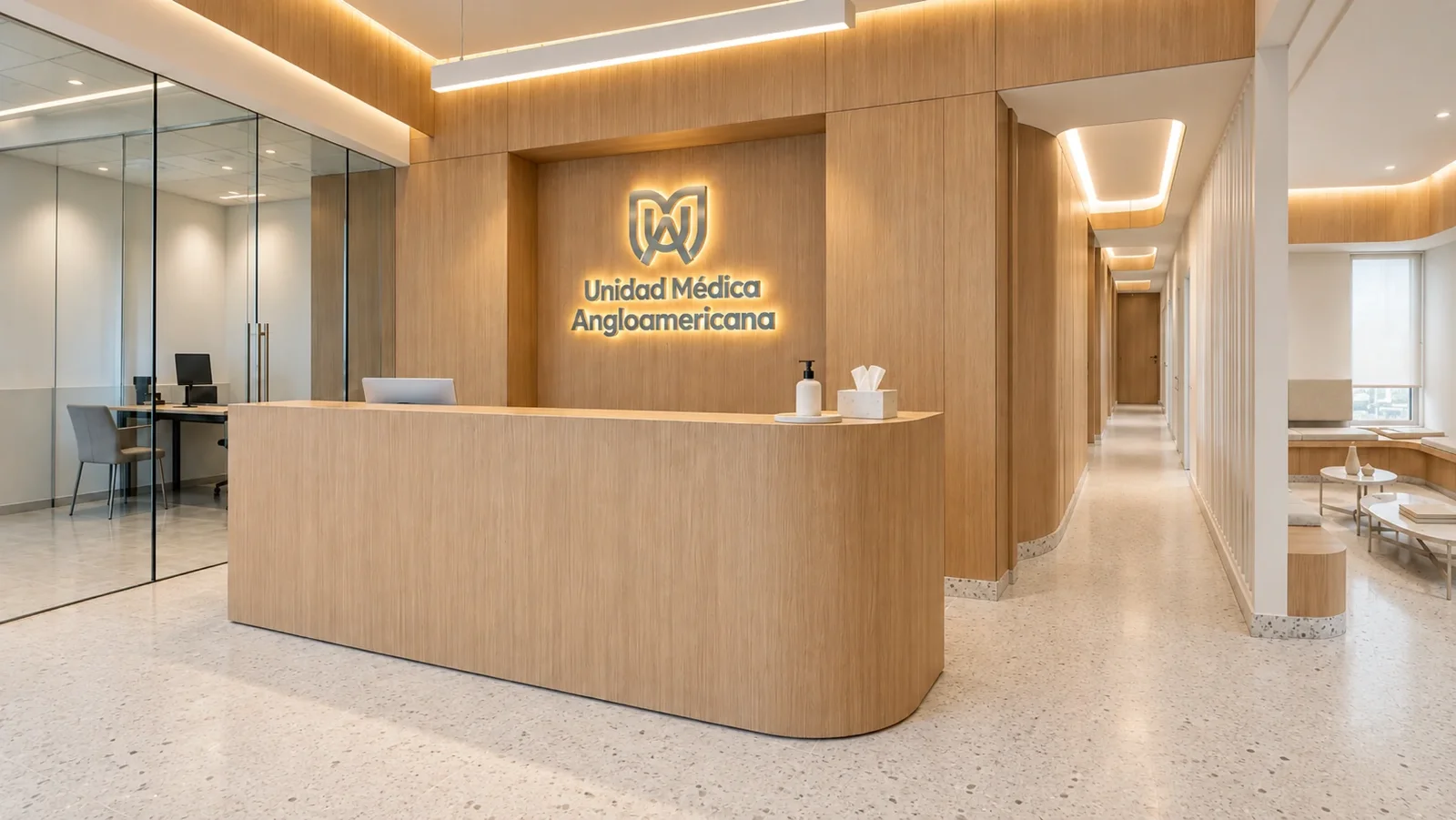 Recepción de Unidad Médica Angloamericana en Paseo de la Castellana, 98, Madrid